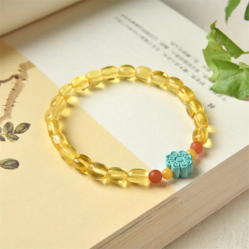 

AngLang New in Luxury Irregular Natural Amber Skyblue Magnesite Flower Red Agate Beaded Bracelet for Women Fine Jewelry YBR809