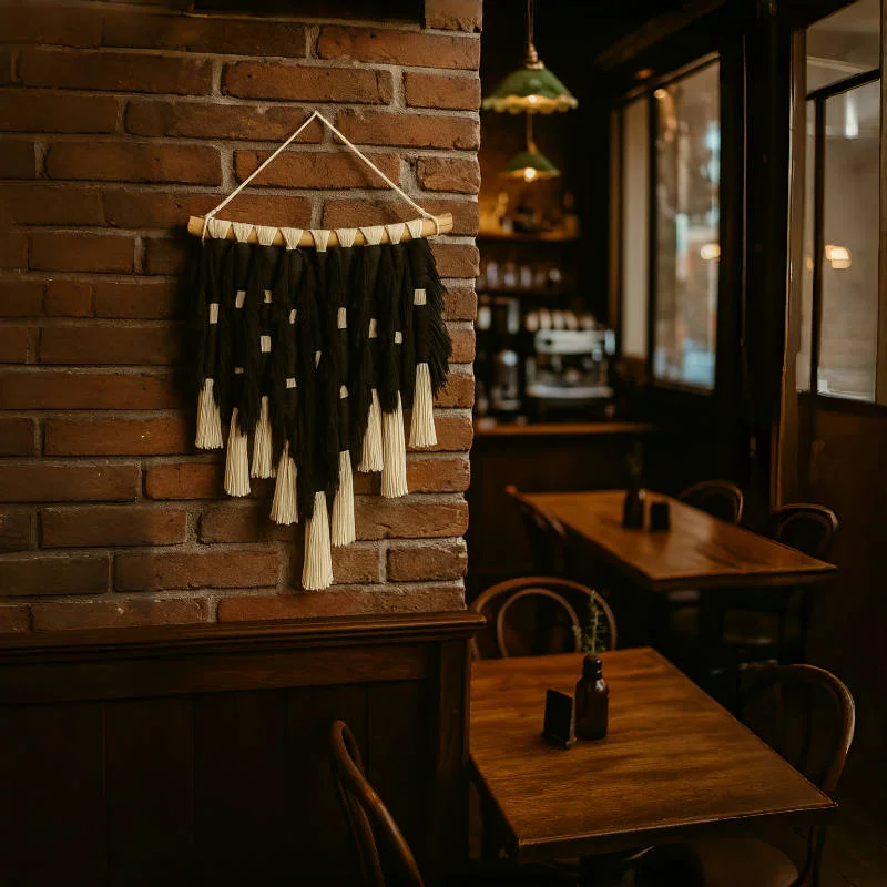 

Nordic Macrame Braided Rope Wall Hanging with Tassel, Minimalist Handmade Cotton Knot Decor for Home Interior Walls