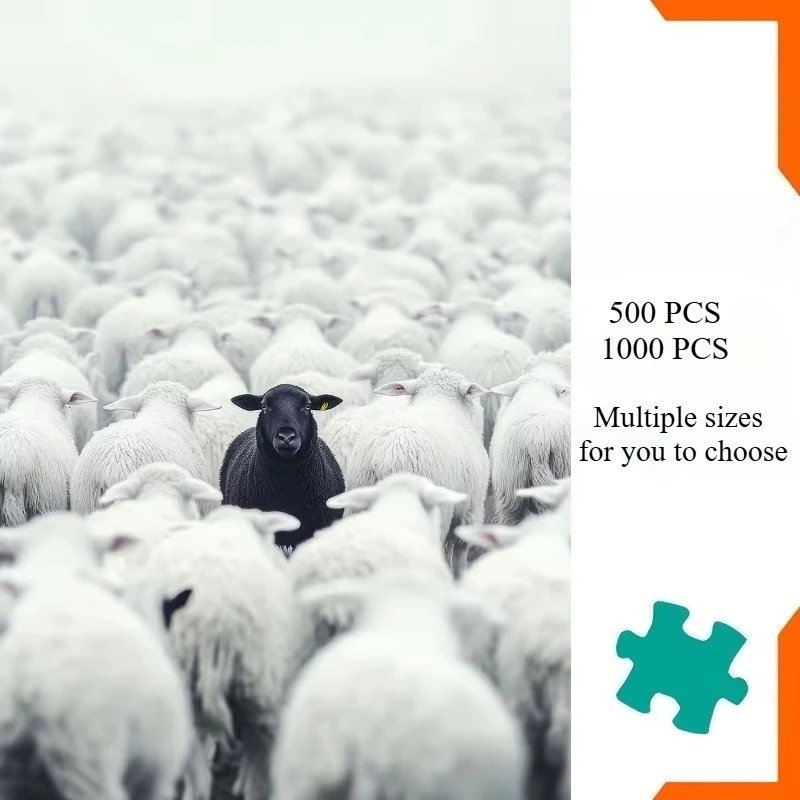 500/1000 Pcs Black Sheep Jigsaw Puzzle Home Decor Adults Puzzle Games Family Fun Puzzles Educational Toys for Adults