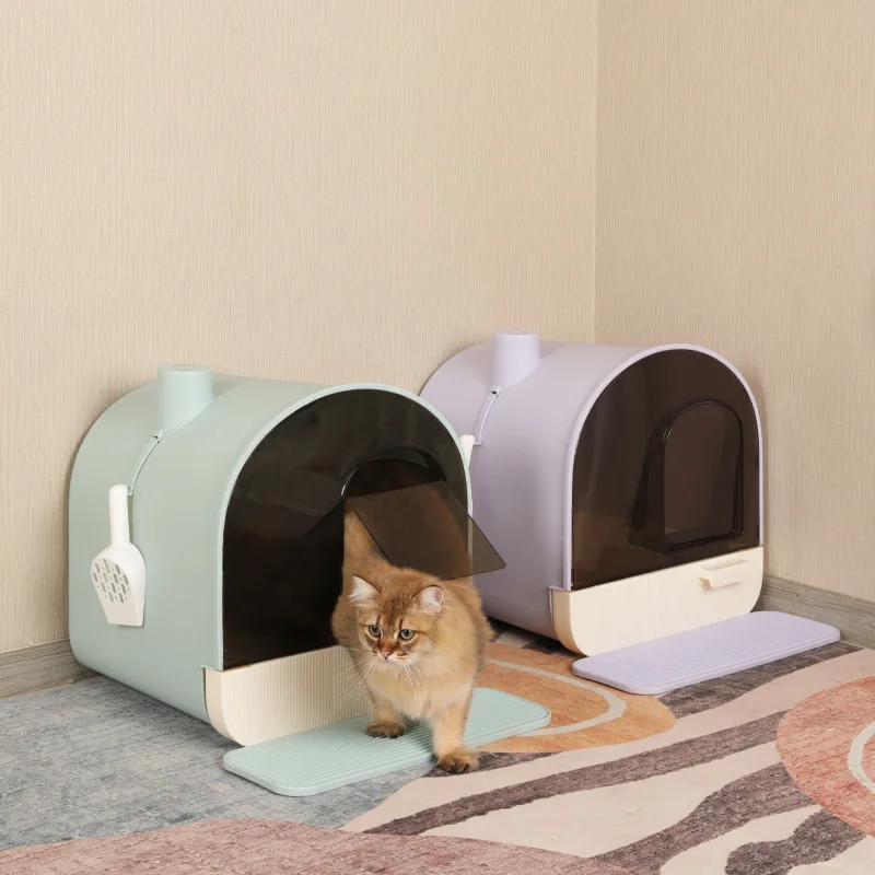 

Fully enclosed cat litter box large cat toilet drawer type activated carbon deodorizing chimney double anti-sand removal