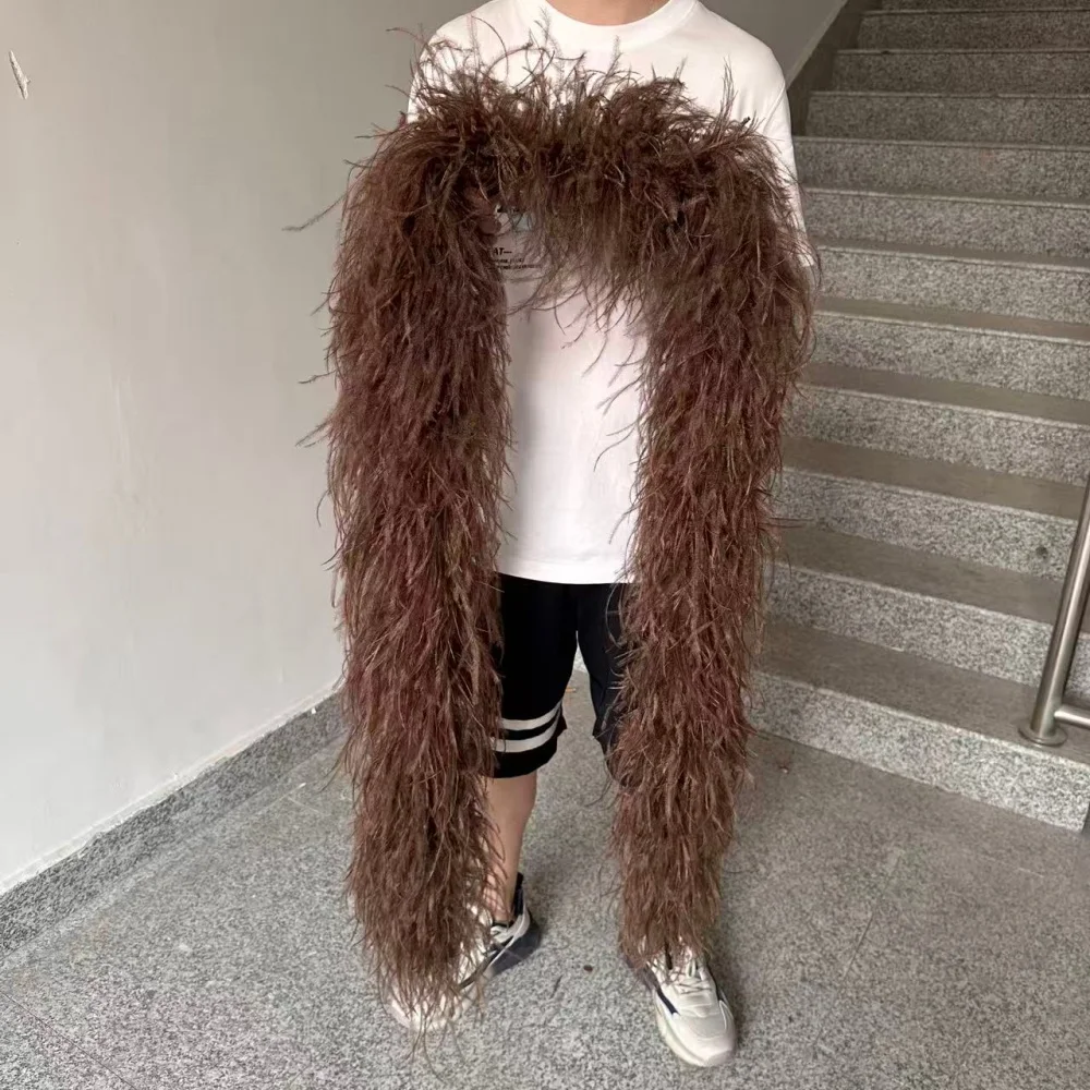 6 to 10 Ply Coffee Ostrich Feather Boa Fluffy Plumes Shawl for Wedding Party Stage Costume DIY Sewing Decoration 0.5 1 2 Meters