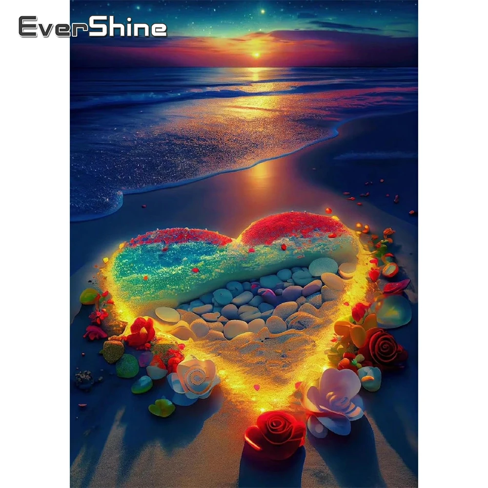 Evershine Vollquadrat Rund Diamant Mosaik Meer Landschaft DIY Handarbeiten Sonnenuntergang Malerei Liebe Herz Stickerei Wohnkultur