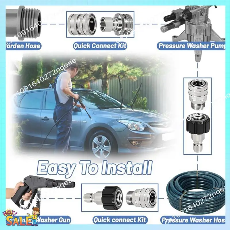 N08R 10Pack Pressure Washer Quick Connect Fittings, M22-14Mm Swivel To 3/8Inch Quick Connect Kit Easy Install Easy To Use