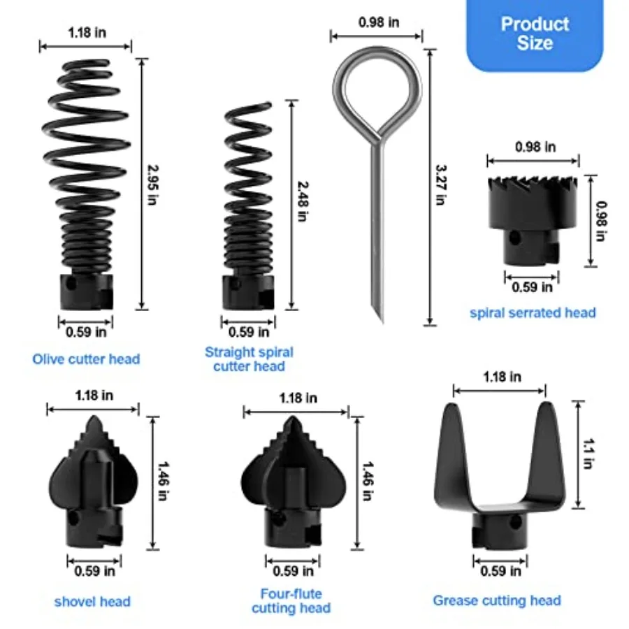 FEITON Drain Cleaner Combination Set, 16mm Manganese Steel Spring Automatic Locking Drain Dredging Accessories for Drain Cleani
