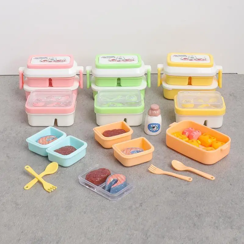 1 Set Mini Cartoon Lunch Box Tableware Decor Toys Dollhouse Kitchen Storage Box Simulation Scene Props For Doll Accessories