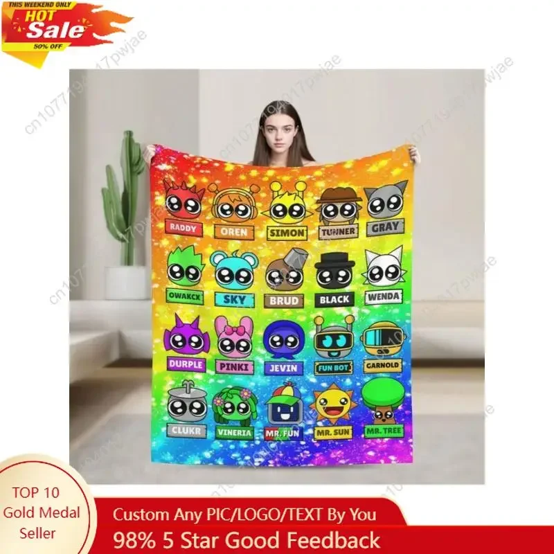 Sprunki Fleece Blanket, Game Theme Colorful Ultra-Soft Polyester Fiber Throw Blankets  Custom blankets