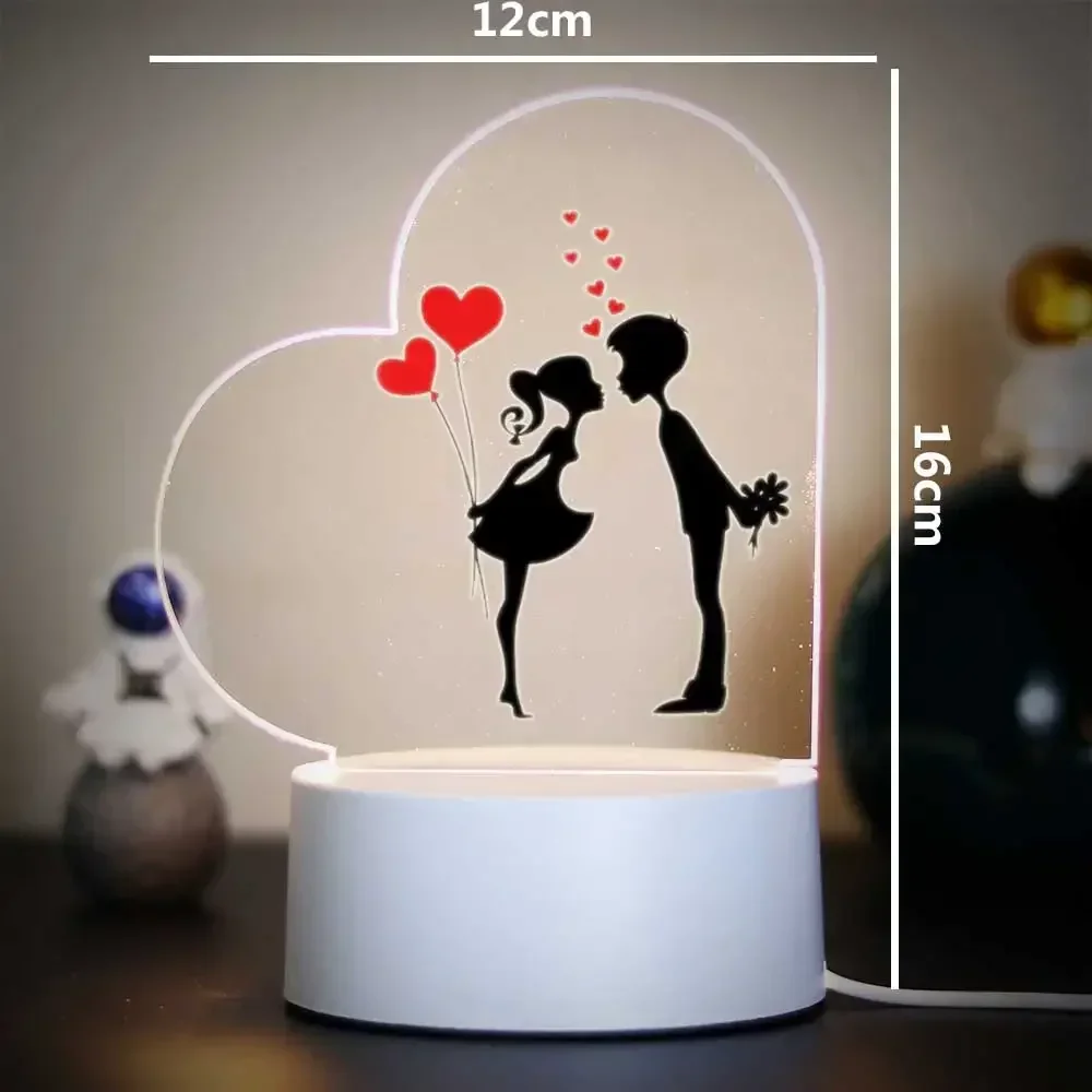 Heart Acrylic 3D Night Light Kissing Couple with Heart Balloons & Flower USB Romantic Lamp