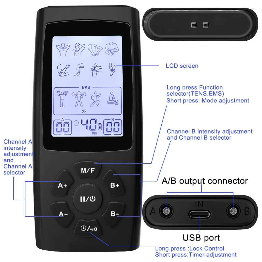 40 Levels Pulse Machine Full Body Back Massager EMS TENS Muscle Stimulator Electroestimulador Pulse Body Soothing Care Massager