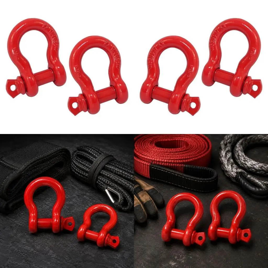 Garage Storage Tow Shackle 1/2 Inch Bright Red D with Removable Screw Pin for Trailer Hookup, Vehicle Towing Work, and Fast Gear