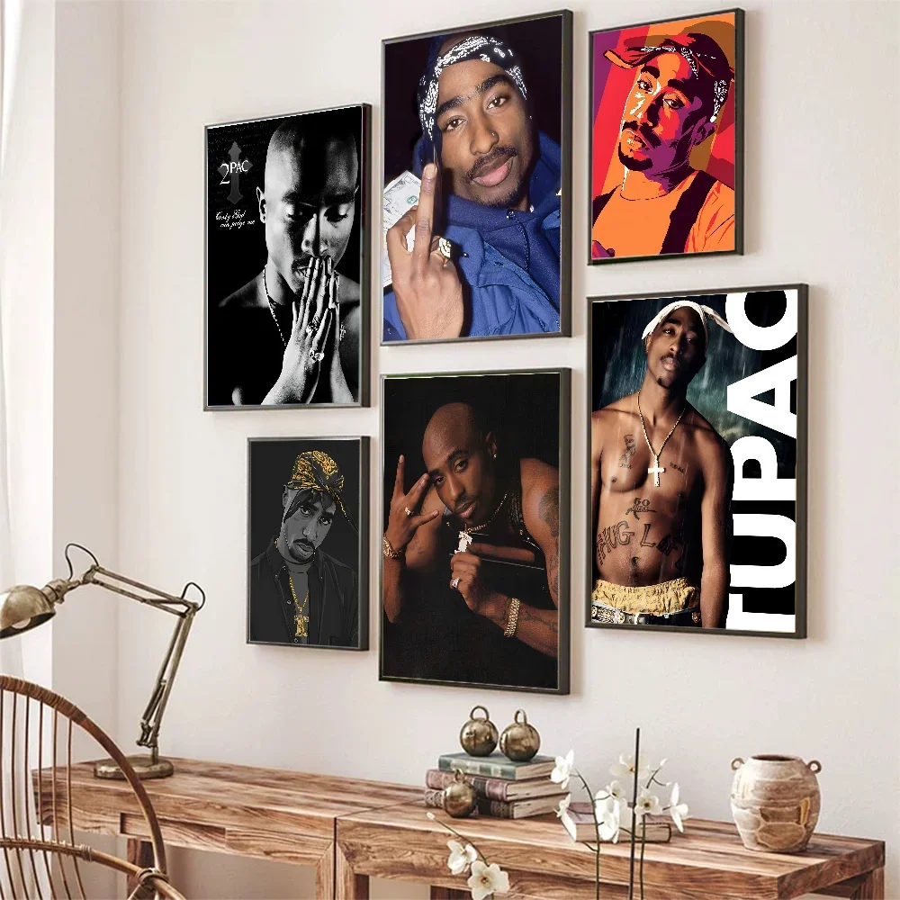 Hip Hop Singer Tupac Poster Self-adhesive Art Poster Retro Kraft Paper Sticker DIY Room Bar Cafe Vintage Decorative Painting