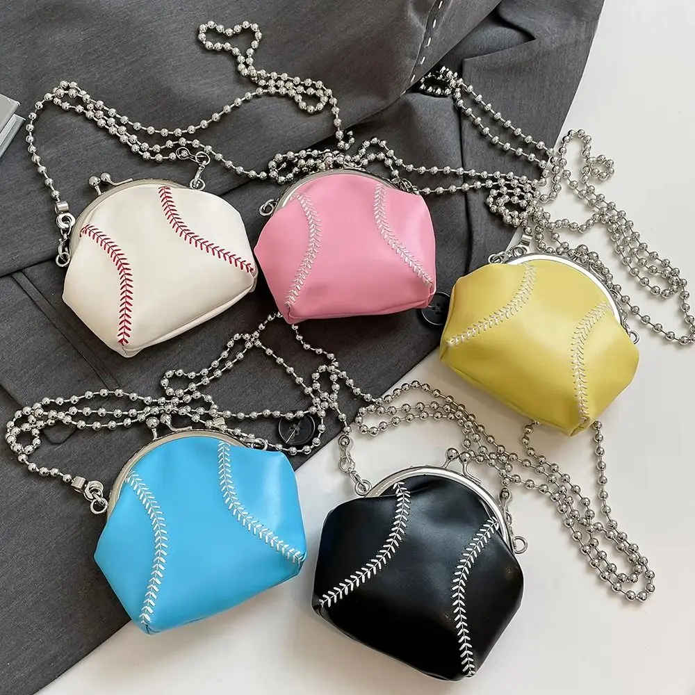 PU Leather Mini Shell Bag Funny Baseball Design Personalized Chain Lipstick Storage Bag Coin Purse Lightweight
