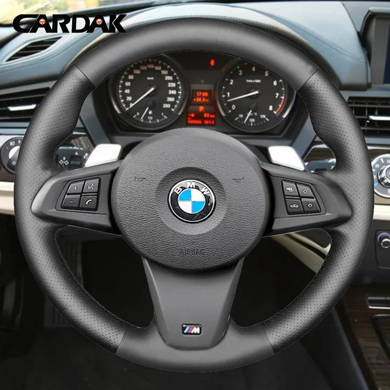 Black Artificial Leather Hand Sew Wrap Soft Leather Car Steering Wheel Cover for BMW Z4 E89 2009 2010 2011 2012 2013 2014 2015