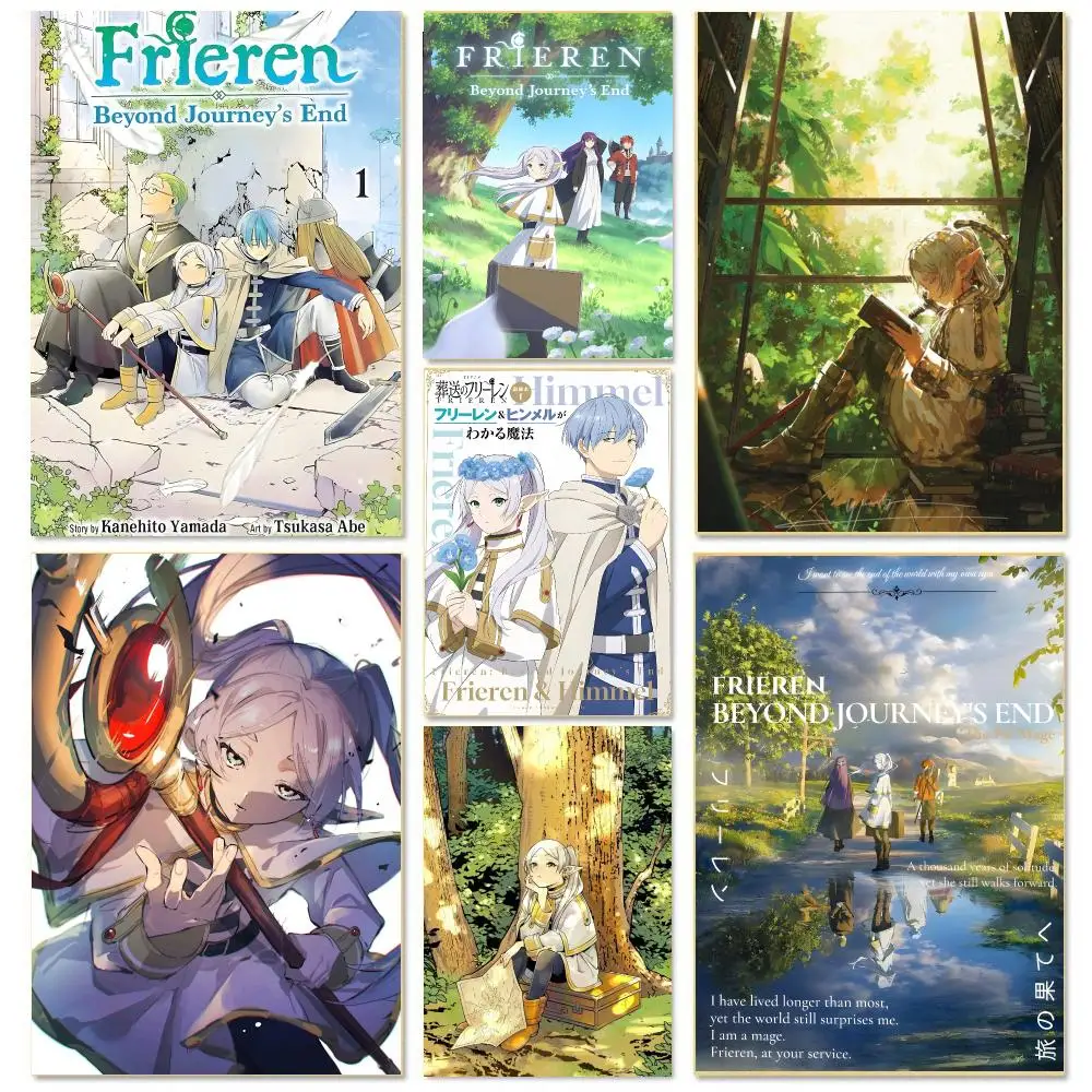 Frieren Beyond Journey's End anime Poster Self-adhesive Advanced Aesthetic Printing Paper Wall Art for Living Room Home Decor