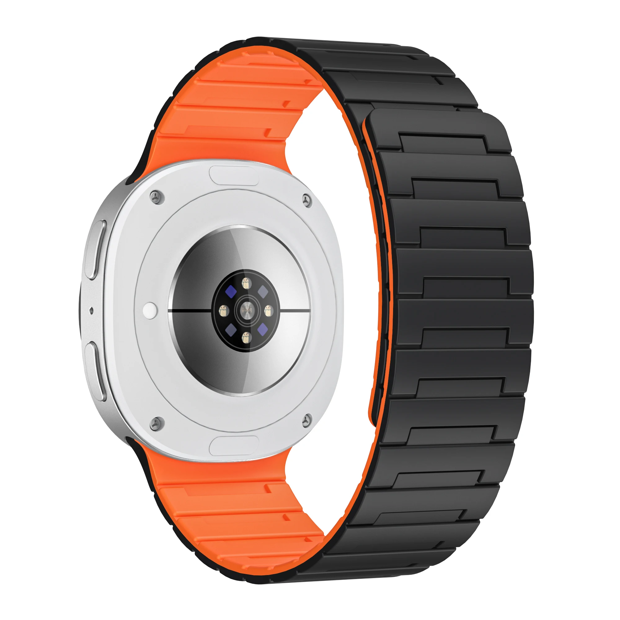 

Silicone Strap for Samsung Galaxy Watch8 44mm / 40mm / Watch8 Classic 46mm Magnetic Replacement Watch Band - Black / Orange