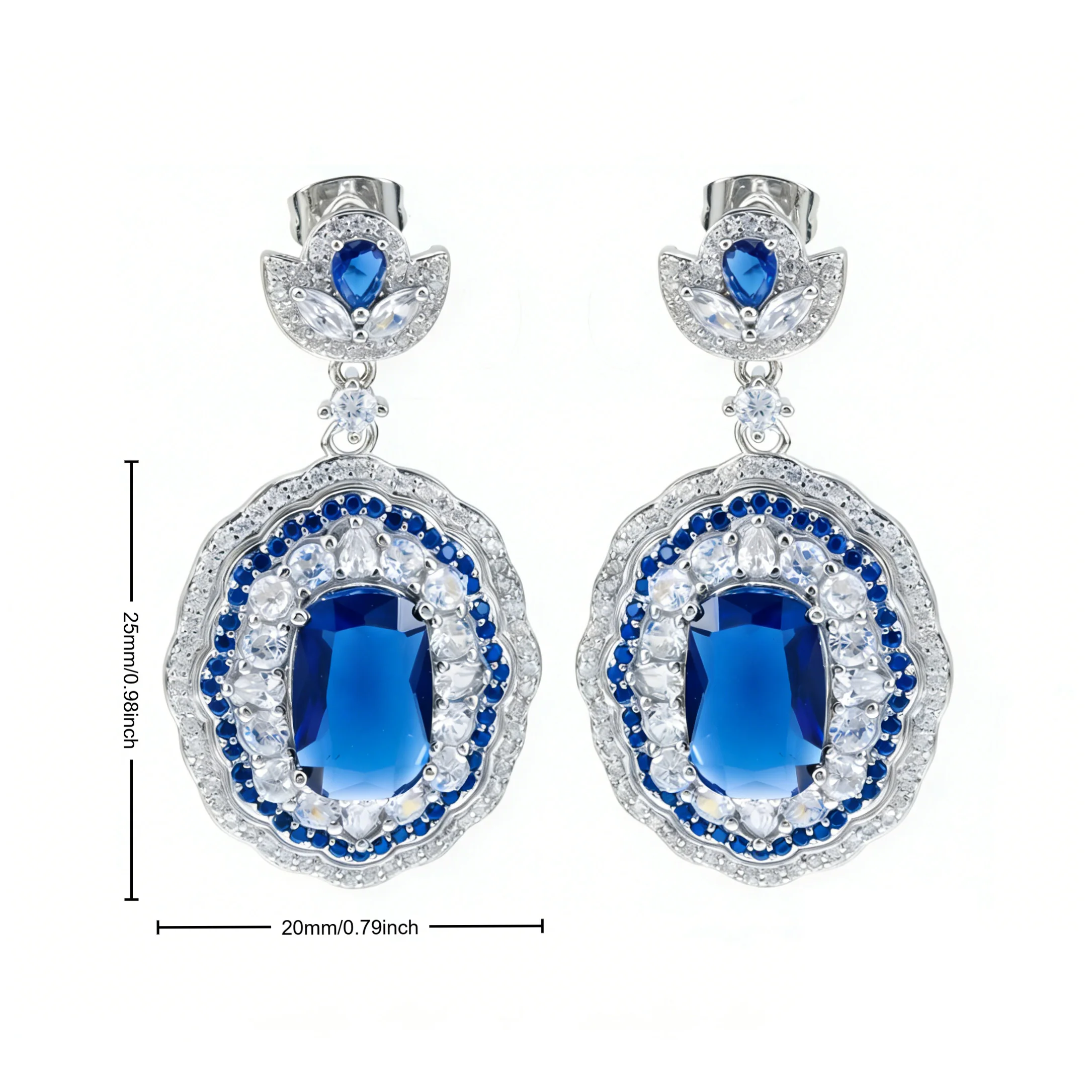 Luxury Sapphire Blue Statement Earrings,Royal Blue Zircon and Crystal Bridal Jewelry,Elegant Earrings for Wedding Party Gift