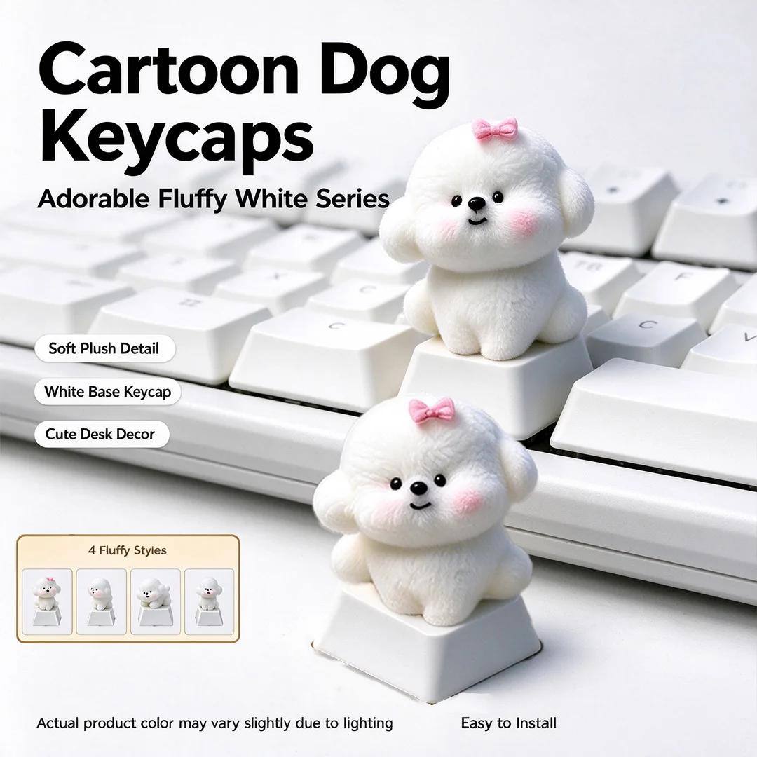 Plush Animal Keycap, Cute Dog Artisan Key Cap for Cherry MX Switch Gaming Keyboard Decor