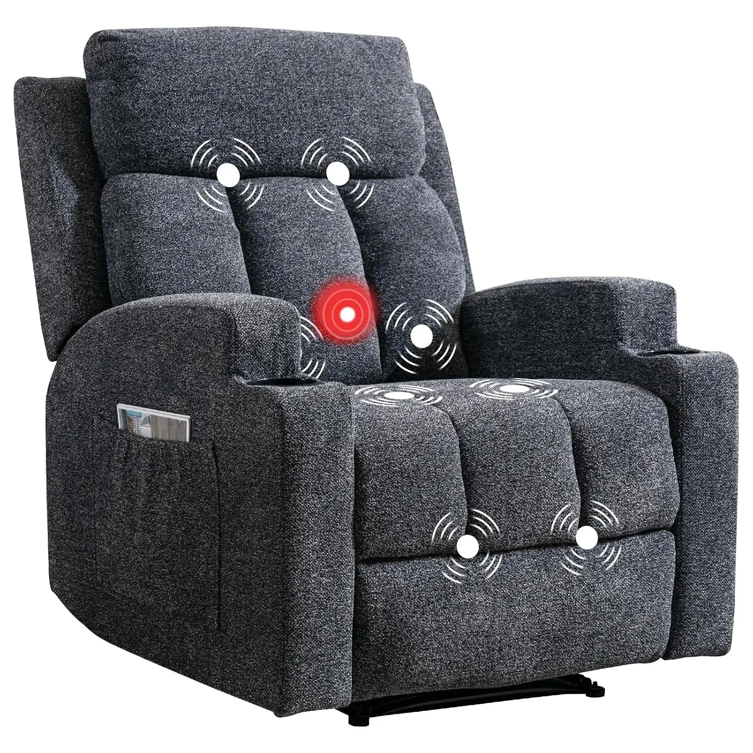 Manual Recliner Chair with Massage and Heat, Soft Fabric Recliner Chair with Overstuffed Arm and Back, Manual Reclining Single