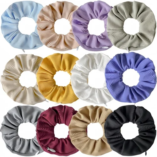 Imagen 2 del producto Tela de punto a rayas Vintage para mujer, cuerda Invisible para el cabello con cremallera, coleta grande, lazo para el cabello, accesorios para el cabello a la moda