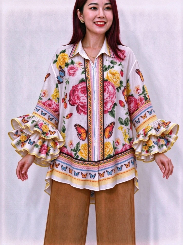 0XL-4XL Plus Size Autumn Spring Fashion Elegant Shirt Blouse Turn Down Collar 3XL 4XL Big Large Size Women Long Sleeve Tops
