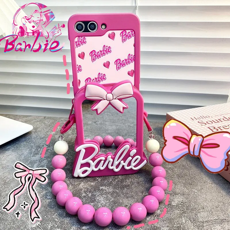 Barbie Phone Case Applicable To Samsung Zflip5 Makeup Mirror Flip3 Coin Purse W23 Flip Cute Student Soft Shell Protect Jacket