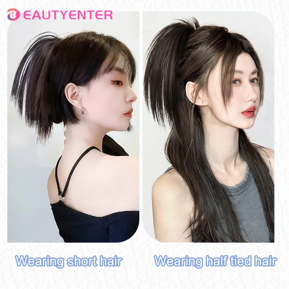 BEAUTYENTER Synthetic Wig Braid Sweet Cool High Spicy Girl 2023 New Horsetail Half Zha Waterfall Horsetail Clasp Wig