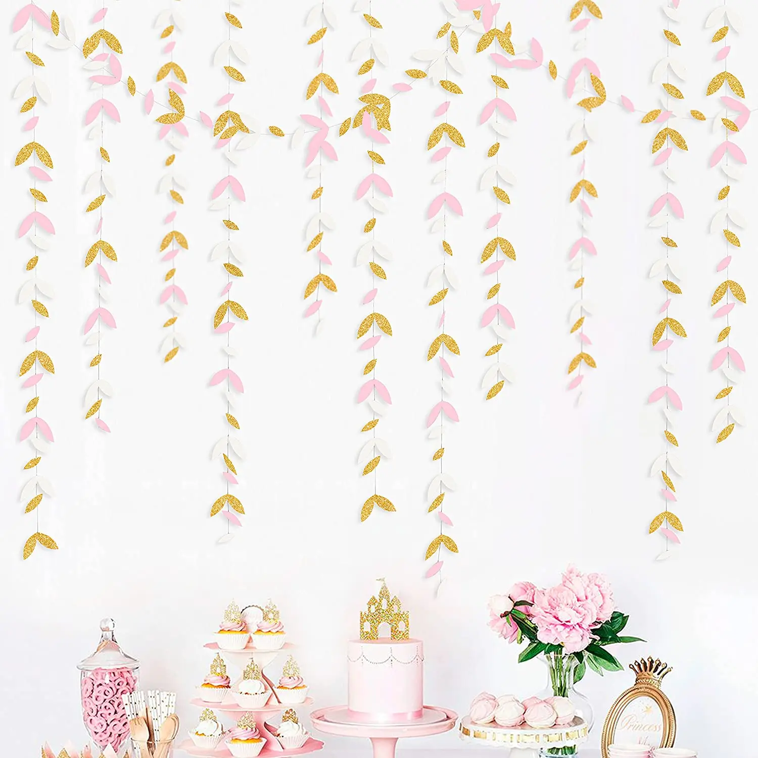13 Fuß Spiegel, goldene Papierblatt-Girlanden, Blätter, Streamer-Dekorationen, zum Aufhängen für Gold, Geburtstag, Babyparty, Hochzeit, Weihnachten, Party-Dekoration – Detail 9