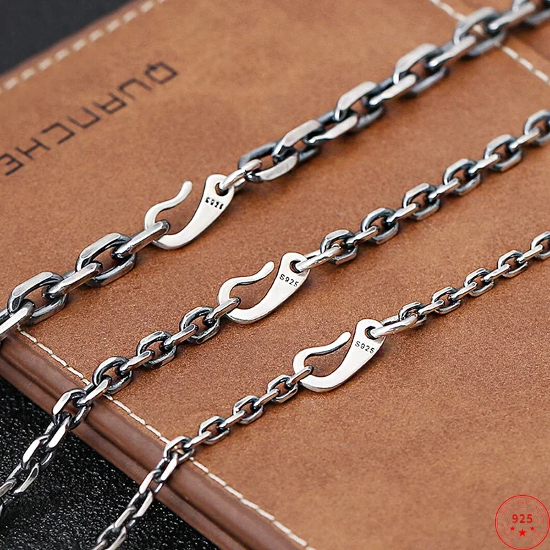 

S925 Sterling Silver Charms Necklaces for Men Women Retro 3mm 4mm 5mm Cross Square O-chain New Fashion Punk Jewelry Wholesale