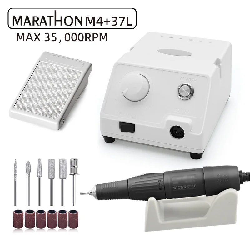 MARATHON Nail Drill Machine – M4S Control Box with H20N/H37L1 Handpiece (35,000 RPM Max Speed) for Nail Art & Jewelry Polishing
