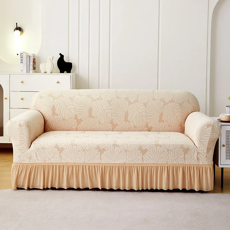 Elastic Large Leaf Patterned Sofa Cover Stretch Anti Slip Armchair Protector for Living Room Solid Color Anti Scratch Dust Cover
