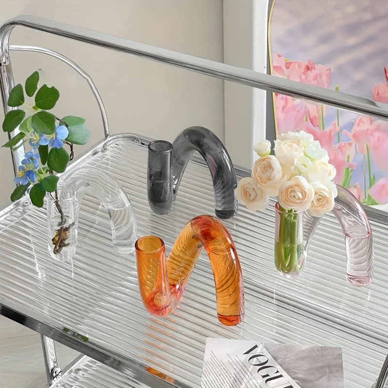 Nordic Irregular Glass Vase |   Modern Transparent Centerpiece for Dining/Living Room, Creative Pedestal Home Decor