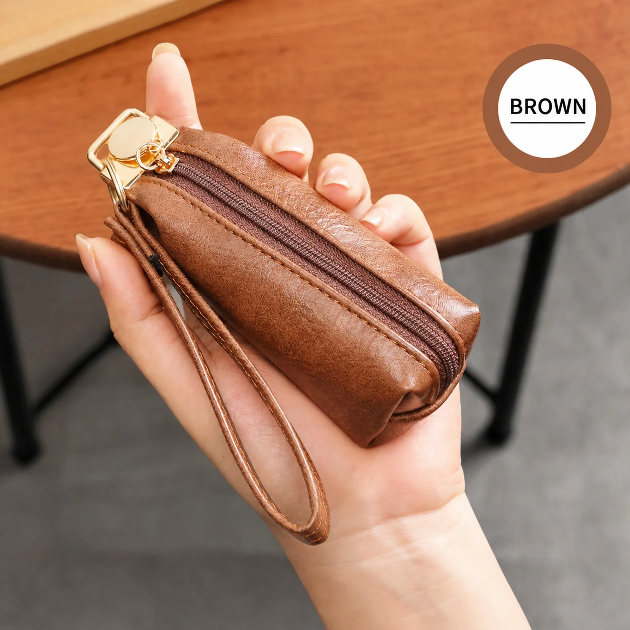 Small Wallet Abrasion Resistant Wrist Strap Wallet Key Holder Waxed Pu Leather Key Pouch For Daily Outings Campus Use Cash