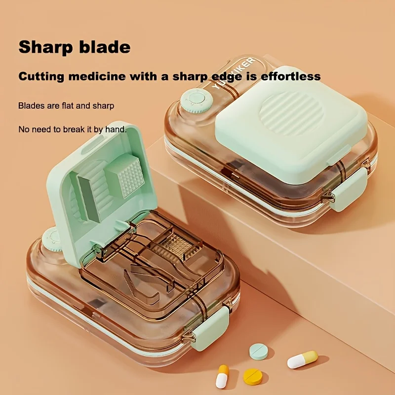 2 In 1 Pill Cutter Box Mini Speaker Design Portable 7 Day Organizer Cut Grind For Vitamins Travel Daily Use Durable Plastic