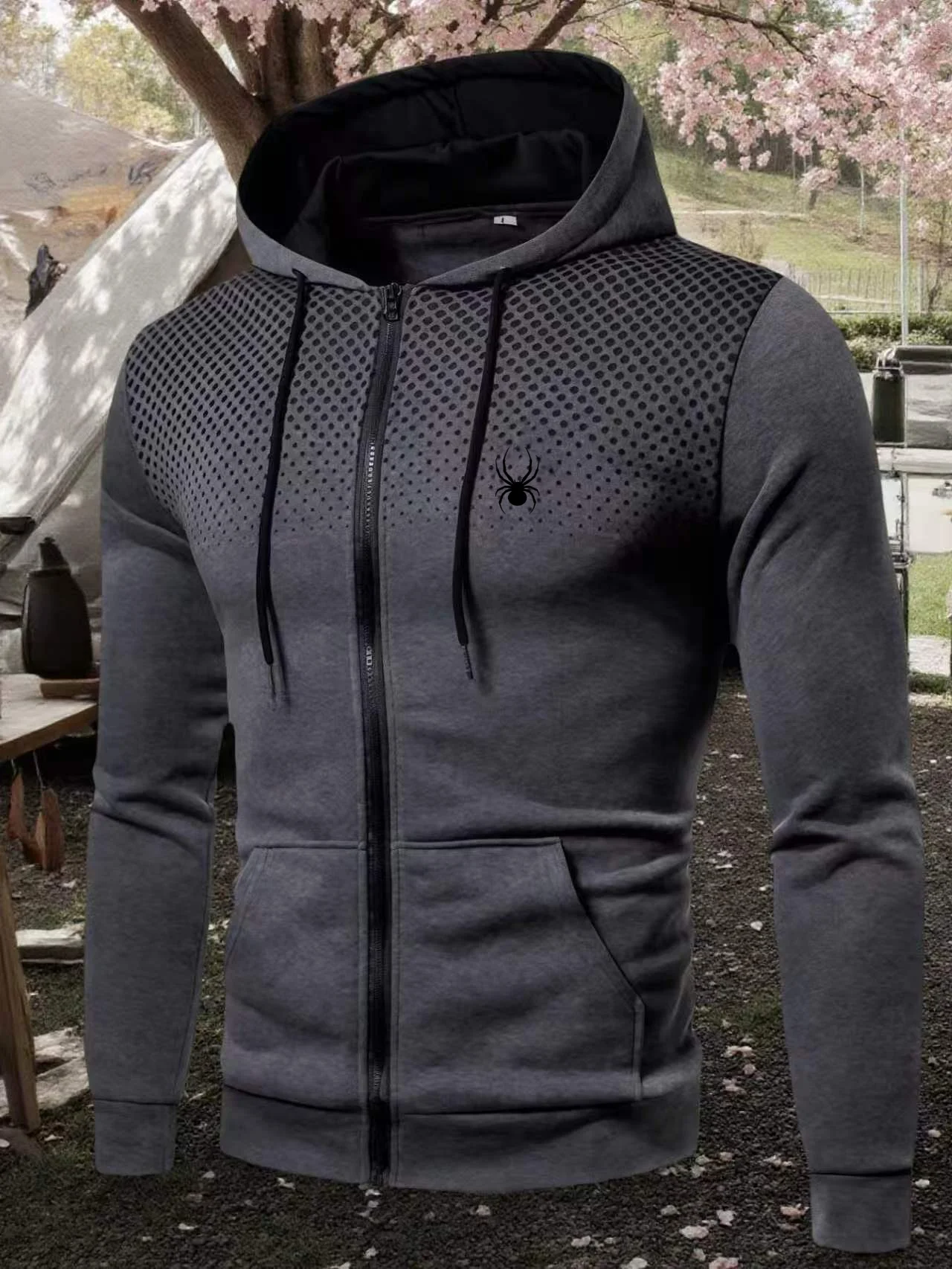 Men Simple Zipper Hooded Top autumn and winter Warm Outerwear Drawstring Hoodie Outdoor street Men Casual Sporty Printed Graphic