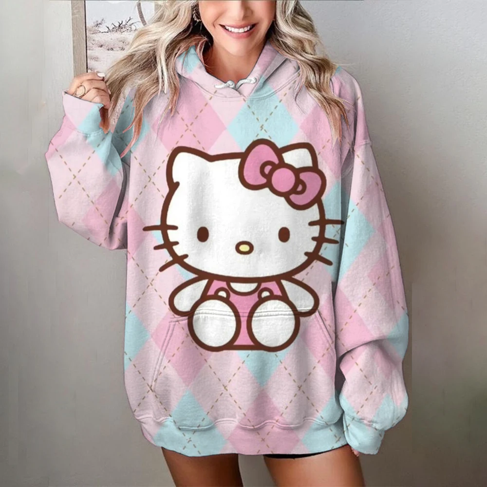 

Retro style fashion Hello Kitty Cartoon Anime periphery Men's and women's hoodies Autumn and Winter Couple's clothing hoodie