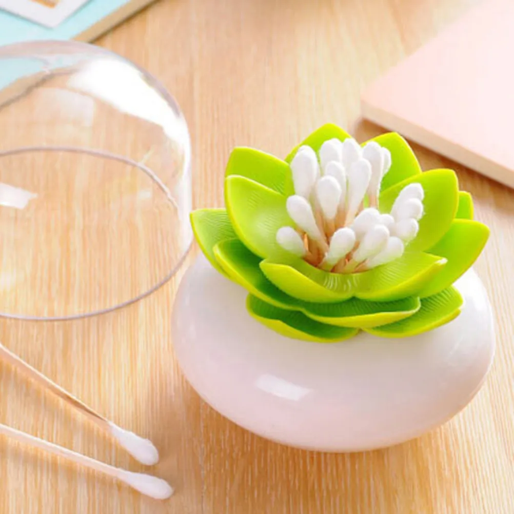 Soporte para Hisopos de Algodón Green Lotus, Contenedor Decorativo de Goma con Pétalos de Flor para Palillos, Organizador de Baño, Almacenamiento para el Hogar