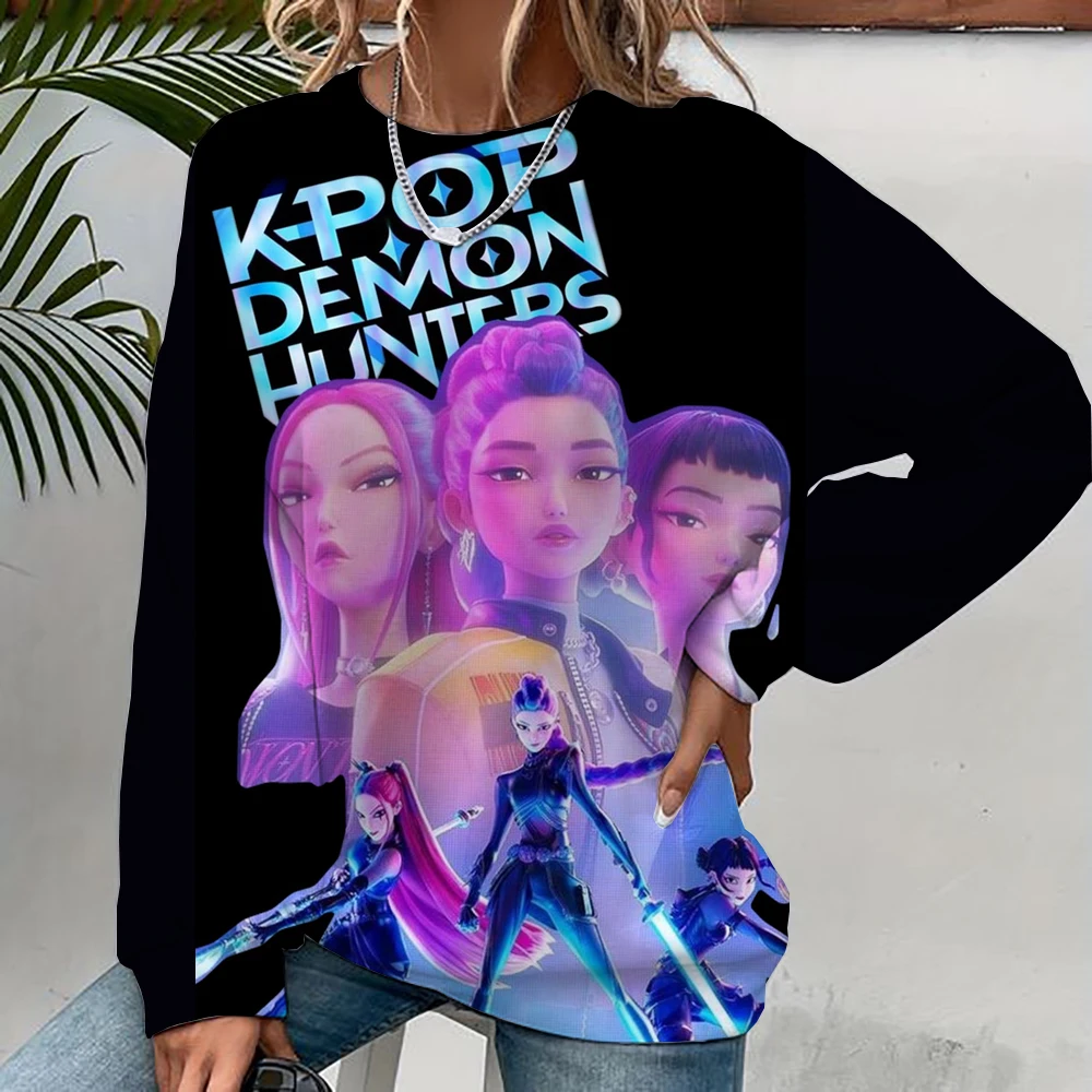 Anime K-Pop Demon Hunters Felpa con cappuccio Harajuku Hip Hop Pullover Top Felpa Alfabeto abbigliamento sportivo Tendenze della moda