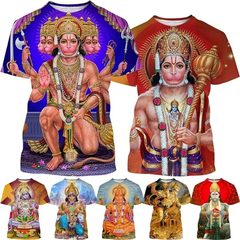 

New Indian Monkey God Hanuman 3D Printed T-Shirt Men And Women Clothing Hindu Myth Figure Pattern Streetwear Top Tshirt Tees