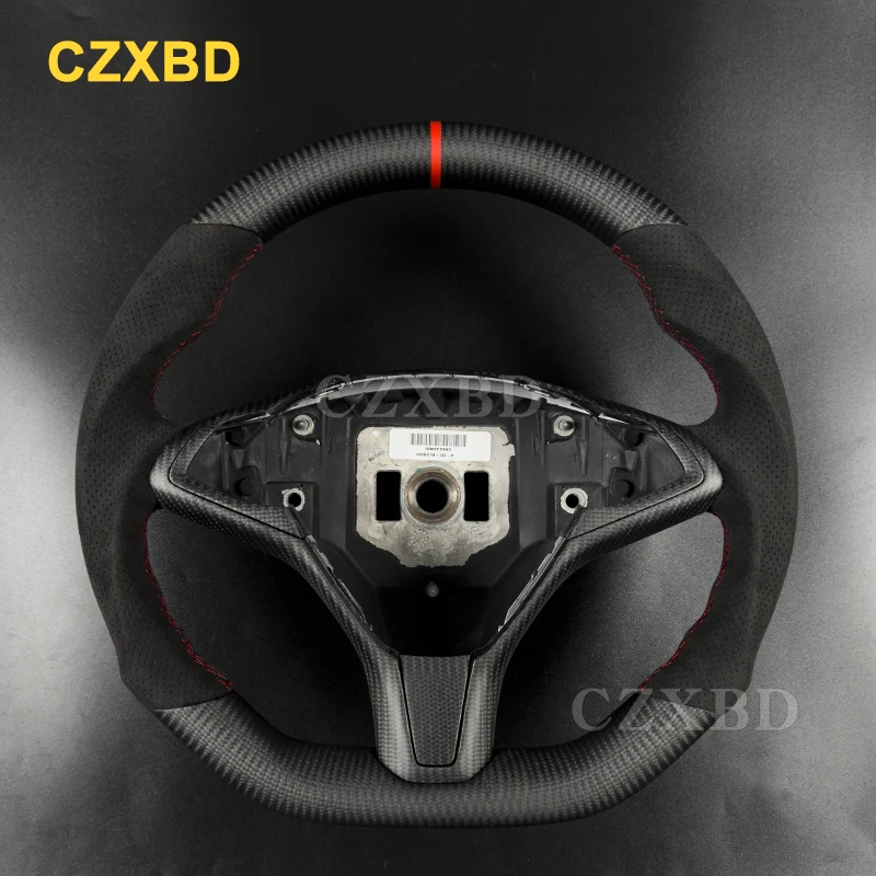 For Tesla Model S Model X 2013-2021 Real Glossy Matte Carbon Fiber Steering Wheel High Quality Leather Alcantara Customized - Image 2
