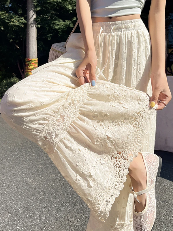 

Elegant Embroidered Hollow out Casual Wide Leg Pants Women's Summer Thin New Style Popular Super Hot Long Trousers