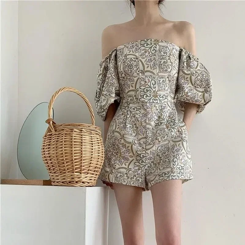 

French Retro Ceramic Tile Print Dress Female Summer 2024 New Korean Version of The Waist Slimming Square Collar Autumn