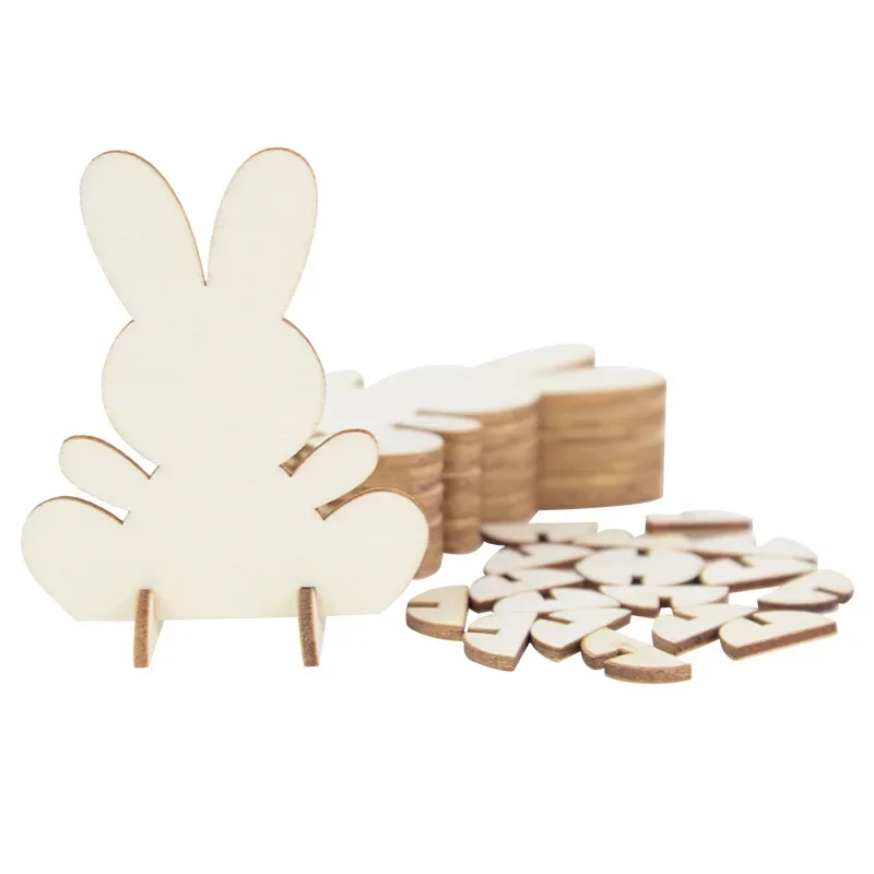 10pcs Easter Wood Bunny Rabbit DlY Wooden Ornament Crafts Kids Toy Gift Happy Easter Party Home Desktop Decoration