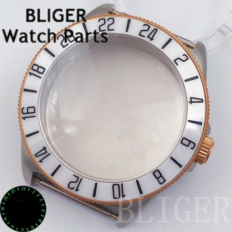 BLIGER 40 мм лягушка 100 м сталь с покрытием для дайвинга золото розовый черный матовый корпус часов куполообразный сапфир подходит для механизма NH34 NH35 ETA2824 PT5000
