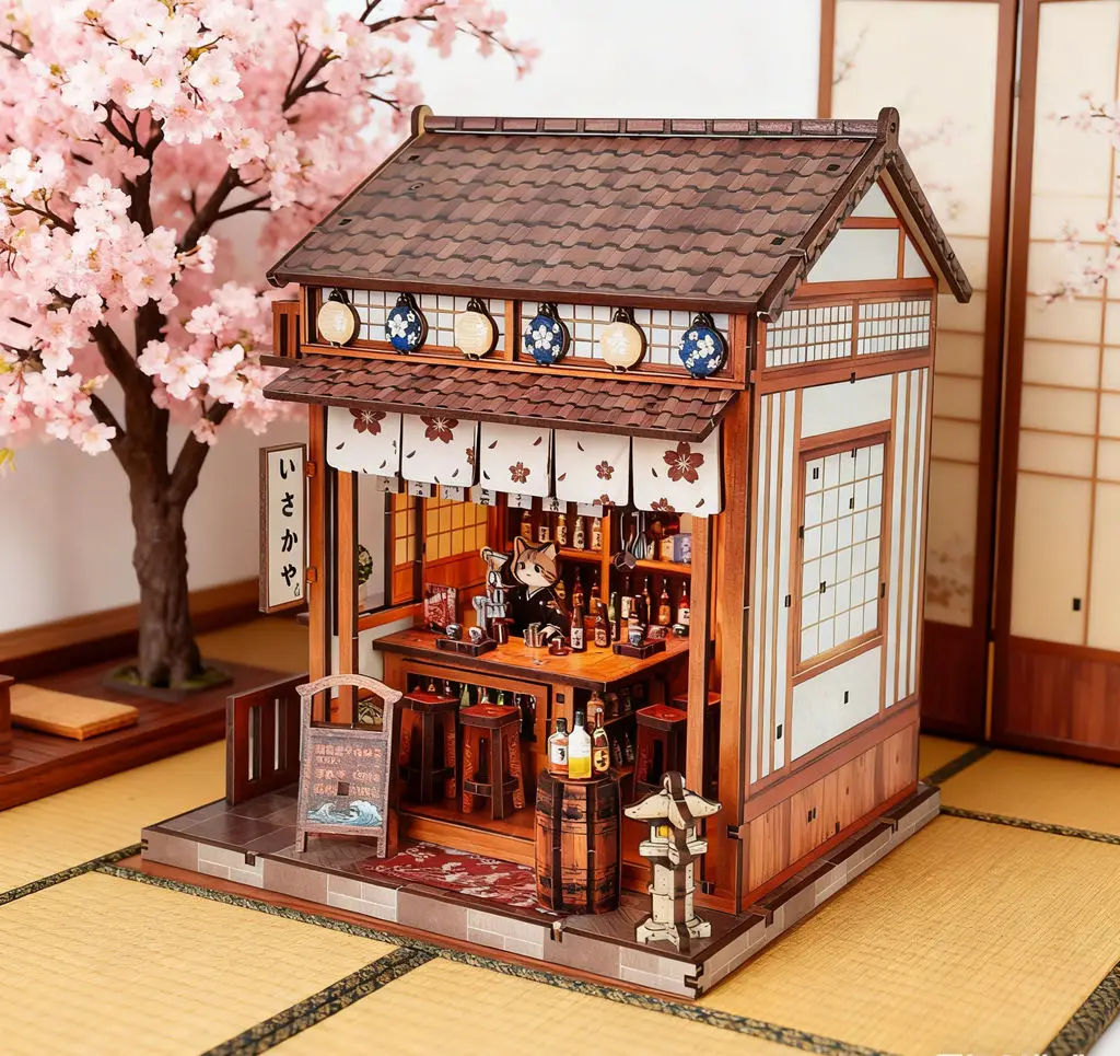 

DIY Japanese Wooden Izakaya Dollhouse Kit: Mini Furniture, Mini Scene Decor & Wooden Craft Gift Toy