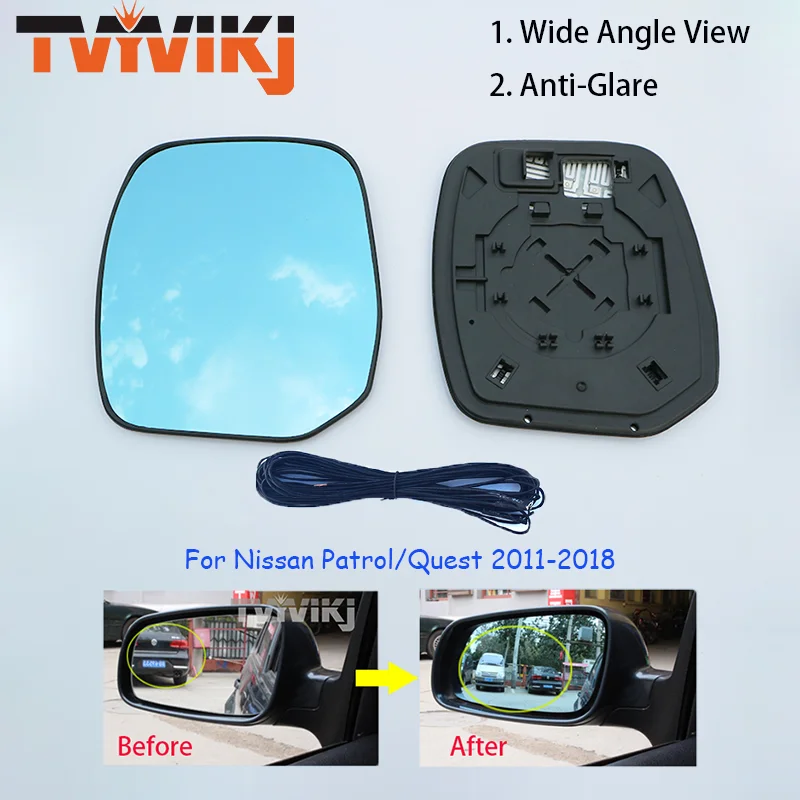 TVYVIKJ Side Rearview Mirror Blue Glass Lens For Nissan Patrol Quest 2011-2018 Wide Angle View anti glare door mirror