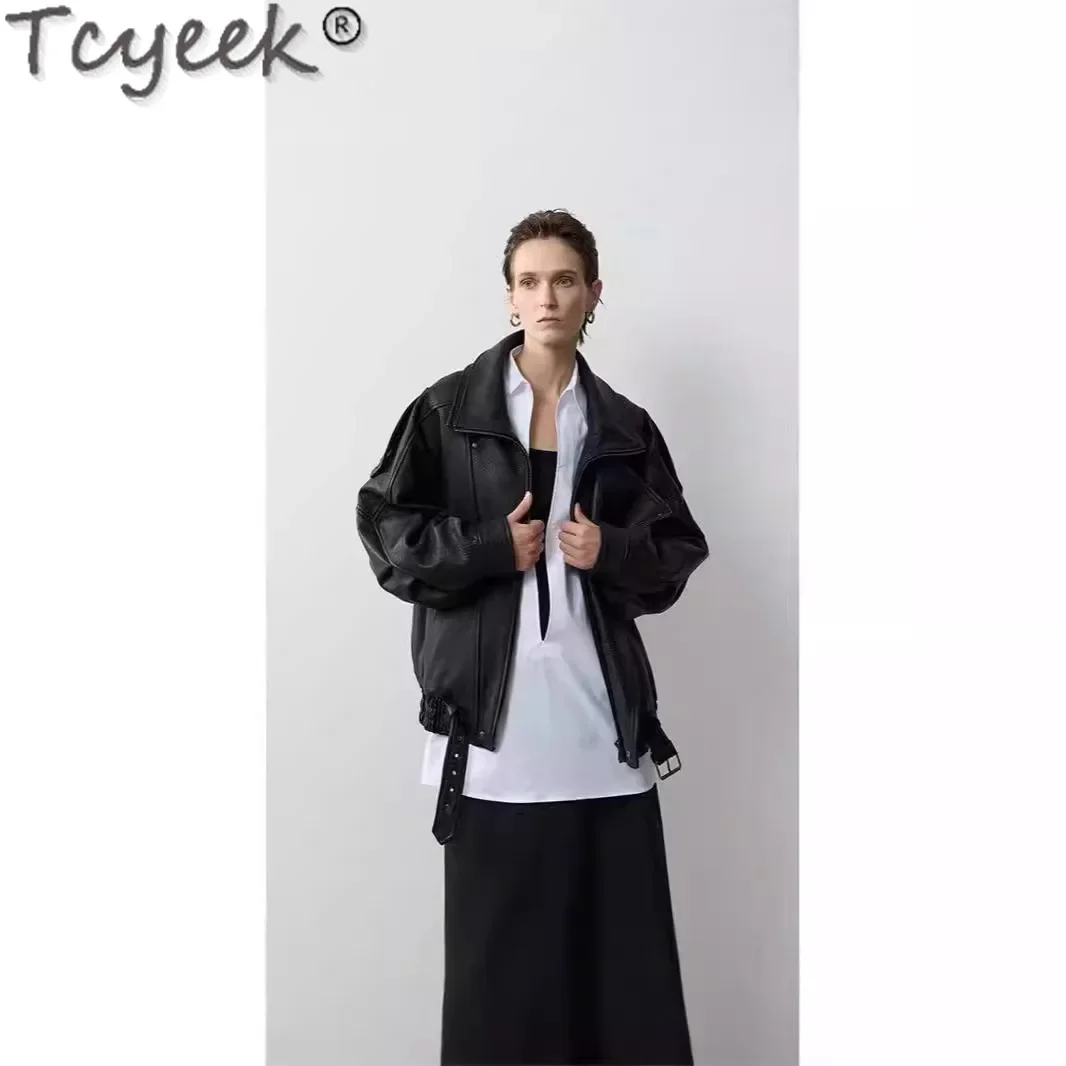 Tcyeek Veste en cuir véritable naturel pour femme, manteau en peau de mouton, vestes en cuir pour femme, vêtements de mode, printemps, automne