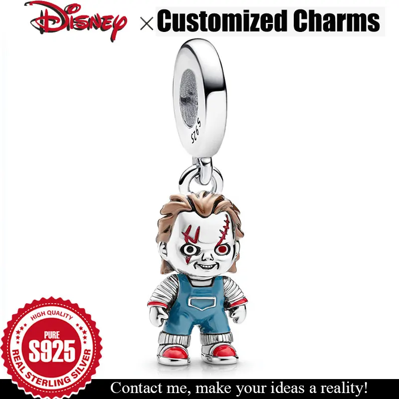 

Серебряная подвеска Disney 925, кукла-призрак, настраиваемые эмалированные бусины для браслета, детский игровой шарм, ювелирные аксессуары, подарки на Хэллоуин