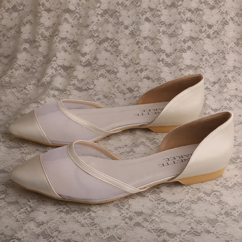 

Venus lure Customized Flat Wedding Shoes Bride Ivory Satin Pointed Toe Women Flat Shoes Size 36-46