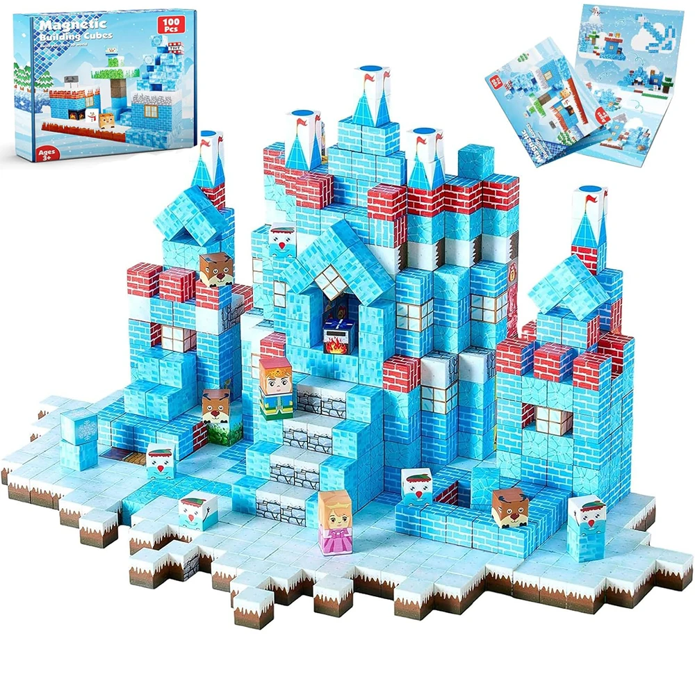 100-teiliges Gletscher-Schloss-Set Magnetische Bauwürfel für Kinder STEM Montessori Sensorisches Spielzeug als Geburtstagsgeschenk Konstruktionsset