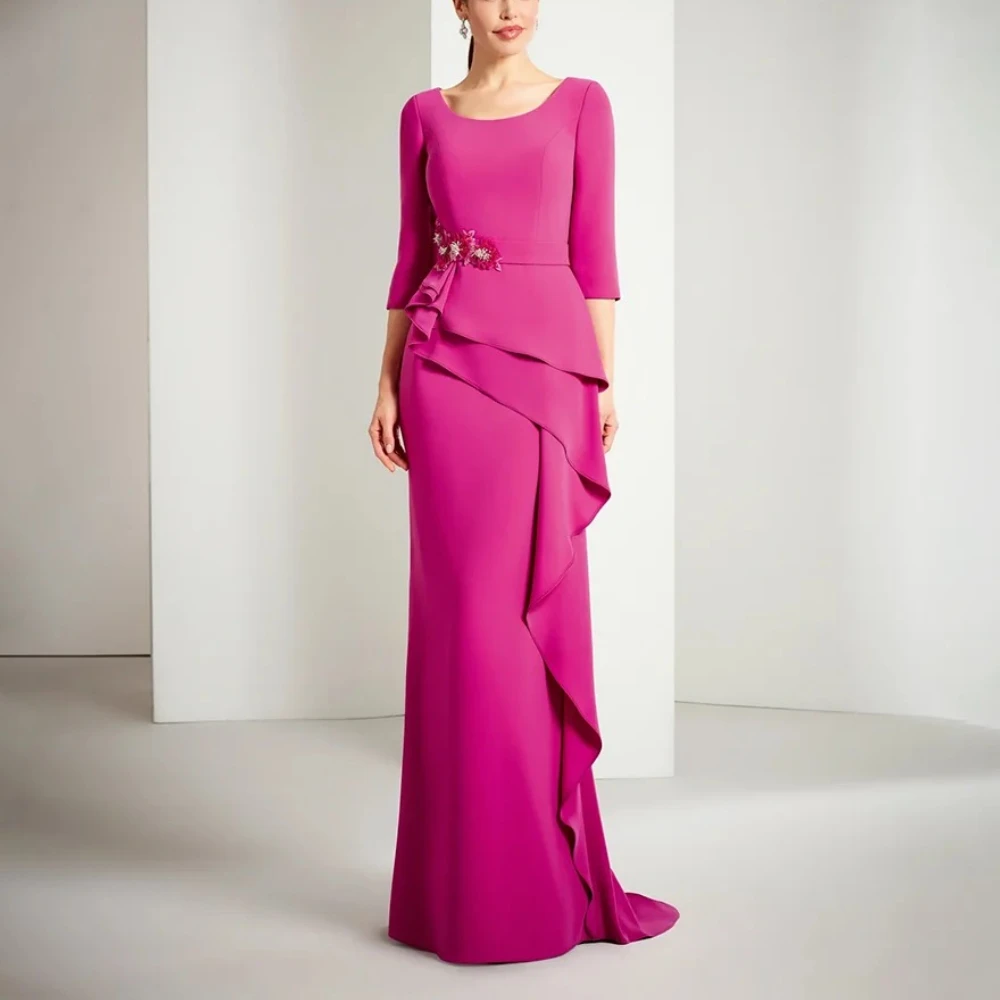 

Elegant Wedding Guest Gown for Women Sccop Neck Half Sleeves Jersey Mother of The Bride Dress Mermaid Celebrity Dress Customized