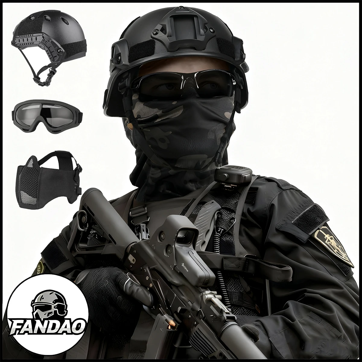 مجموعة خوذة تكتيكية مع قناع شبكي Airsoft، قناع بالاكلافا، نظارات خارجية CS للرماية، ملحقات معدات حماية الوجه بالكامل